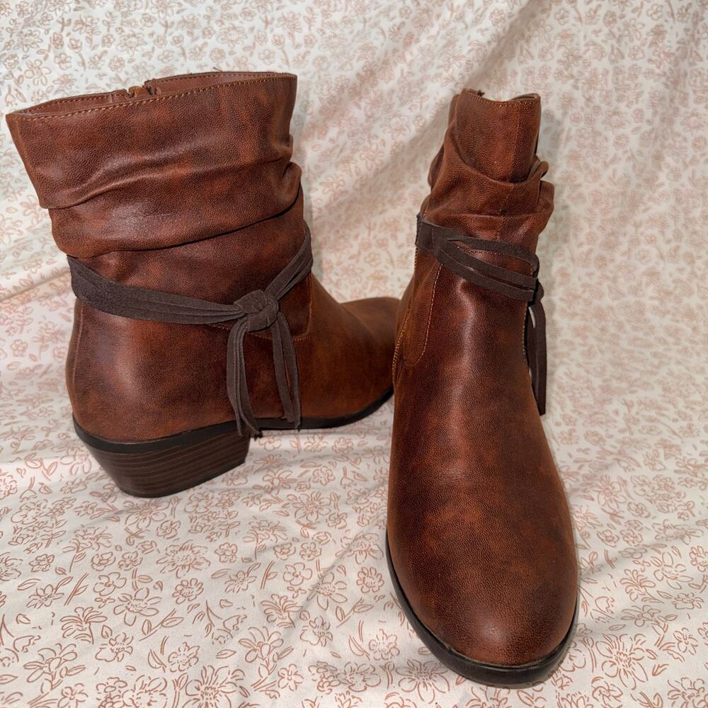 Yuu Brown Faux Leather Slouchy Ankle Boot
